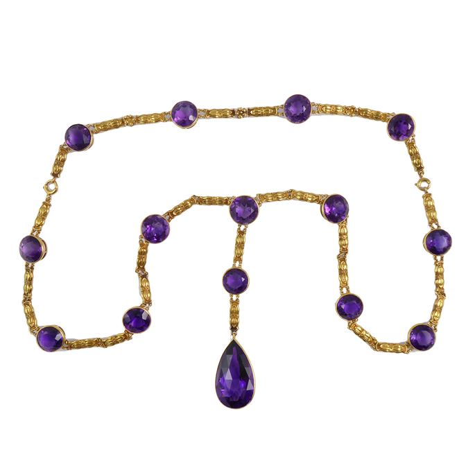 Amethyst and gold pendant necklace, forming also a shorter necklace and a bracelet | MasterArt